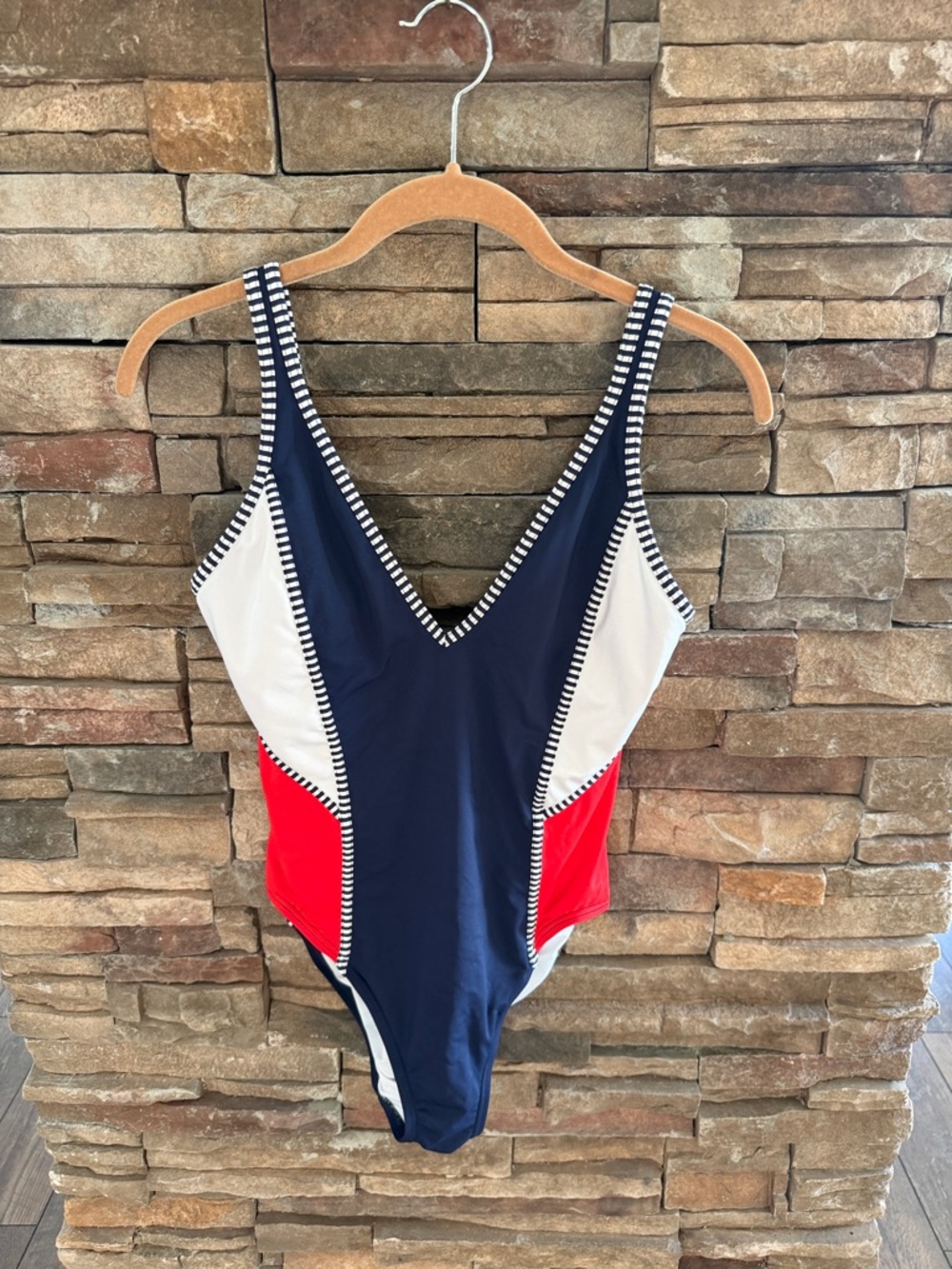 Tommy Hilfiger Nomad Color Block V-Neck One Piece Red White & Blue Swimsuit